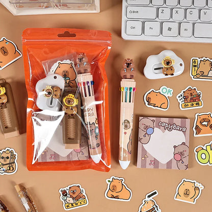 Capybara Stationery Set For Kids Gift Pens Stickers Utility Knife Stationery Gift Box Back To School Learning Birthday Gift