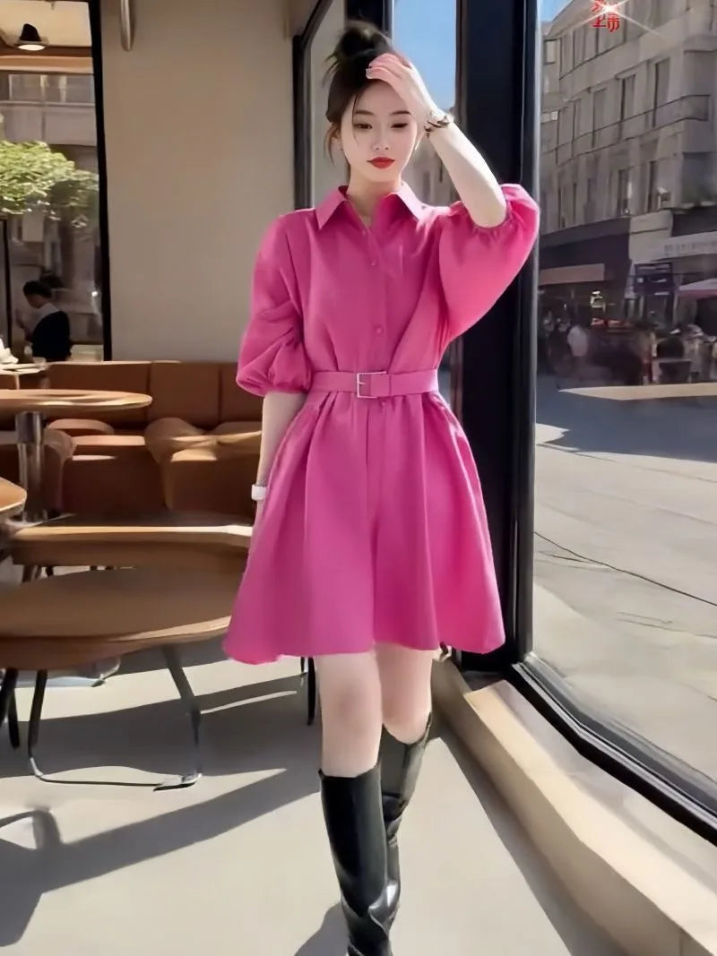 New Spring Summer Women's Dress Clothes Fashion Elegant Temperament Waist Causal All-Match Pullover Dress Ladies Vestidos