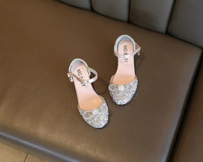 Girls High Heels for Kids Party Wedding Evening Dress Shoes 2021 Fashion Crystal Summer Princess Stockings Girl Sandals E02165