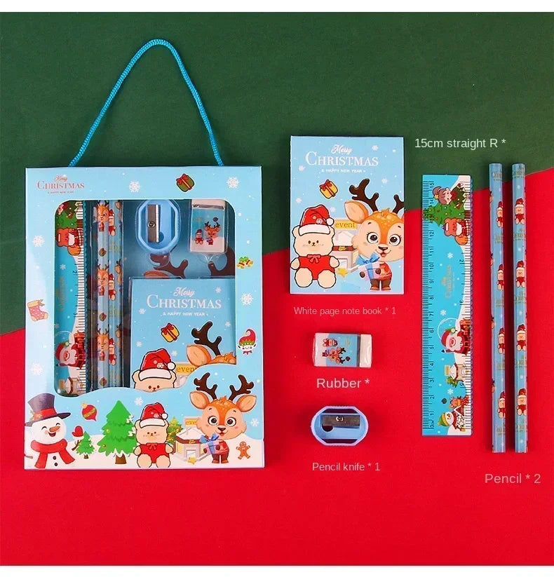 Pencil Stationery Set GIfted By Santa Claus Children Student Office Supplies Kawaii Kids Prize Birthday Christmas New Year