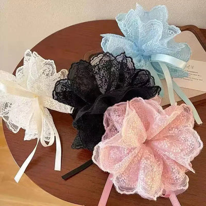 Sweet Drawstring Bow Lace Hair Scrunchies For Women Elastic Hair Bands Ponytail Holders Girl Hair Accessories
