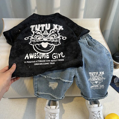 Hot Sale Fashion Baby Boy Suit Summer Clothes Short Sleeve T-shirt Short Jeans 2 Piece Set Kids Outfit Children's Costume