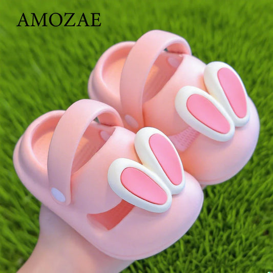 New Summer Children Sandals Kids Cartoon Rabbit Slippers Toddler Boys Girls Soft Sole Shoes Anti-Slip Indoor Bathing Slippers