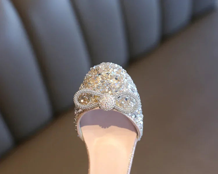 Girls High Heels for Kids Party Wedding Evening Dress Shoes 2021 Fashion Crystal Summer Princess Stockings Girl Sandals E02165