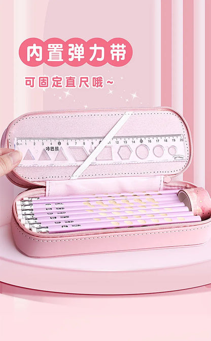 3D Astronaut Pencil Case Boys Stationery New Popular Student Double-layer Large Capacity Waterproof Pink Rabbit