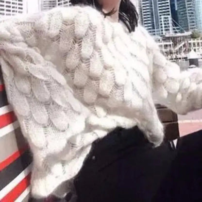 Hot 2026 Autumn Winter New European American Women's Fashion Hollow Loose Knitted Sweater Round Neck Trumpet Sleeve Head Sweater