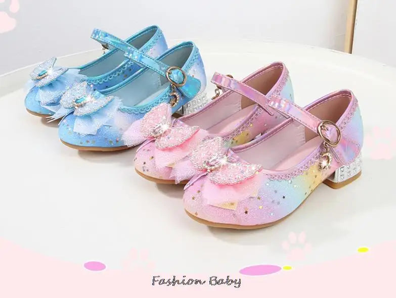 Princess Shoes Children Shoes Round-Toe Soft-Sole Big Girls High Heel Princess Crystal Party Shoes Single Shoes