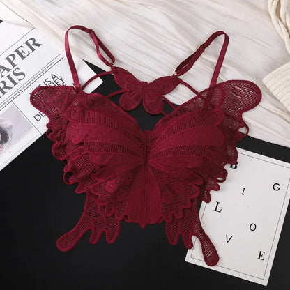 Sexy Butterfly Lace Bras For Women Backless All-in-one Bralette Woman Underwear Female Lingerie Flower Hollow-out Bra Brassiere
