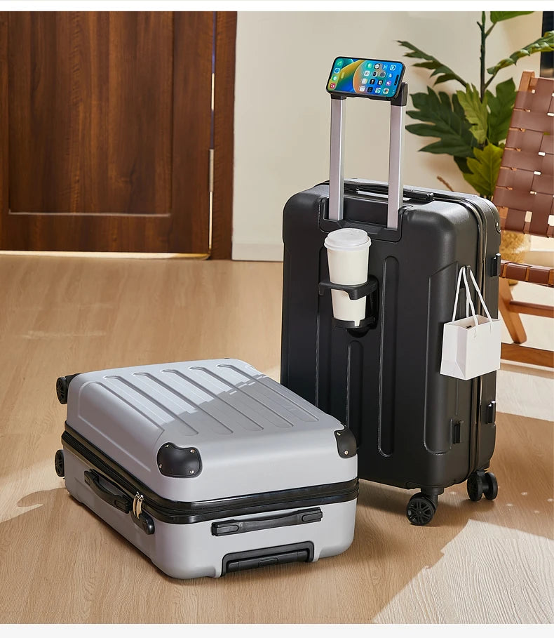 20-28 Inch Luggage Suitcase with Wheels Travel Bag Featuring Cup Holder And Phone Stand - Essential Travel Companion for Safety