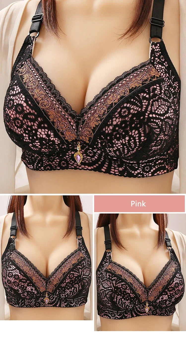 Women Bra Adjustable Lace Underwear Brassiere V-neck Non Steel Ring Anti Sagging Soft Comfortable Sexy Lingerie Intimate