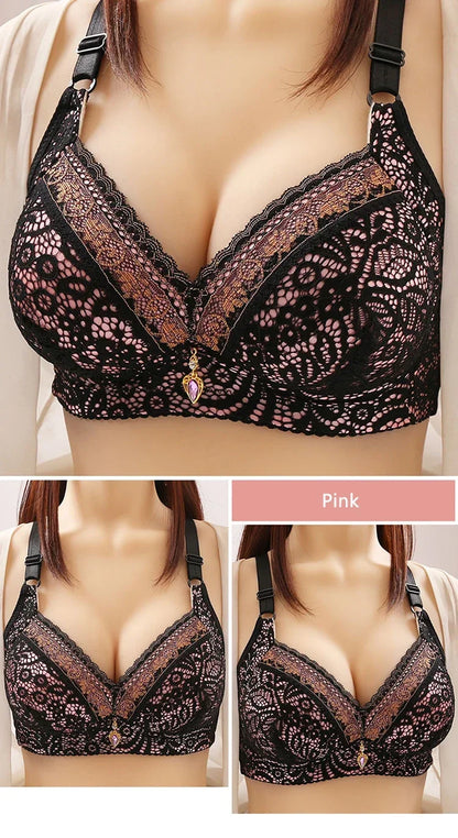 Women Bra Adjustable Lace Underwear Brassiere V-neck Non Steel Ring Anti Sagging Soft Comfortable Sexy Lingerie Intimate