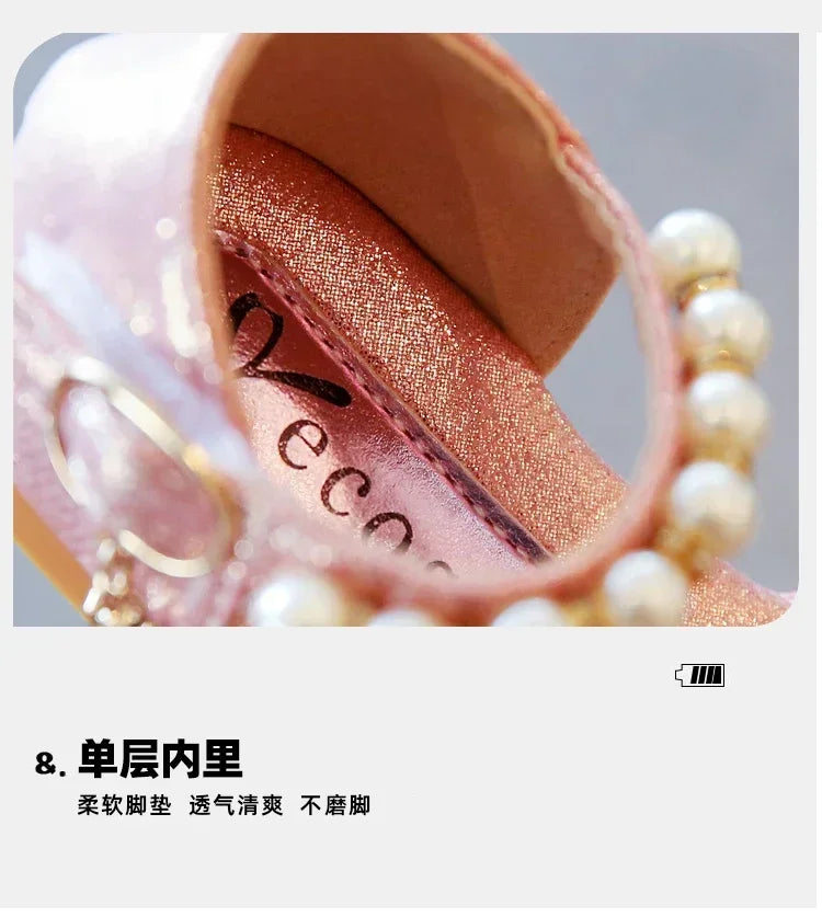 Kids Flat Shoes Soft Sole Girls Princess Shoes Mid To Large Child Choir Stage Performance Shoes Girl Silver Formal Dress