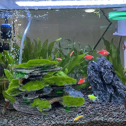 Aquarium Mountain View Stone,Aquarium View Stone, Mossed Aquarium Hideout, Submersible Resin Aquarium Decorations Large