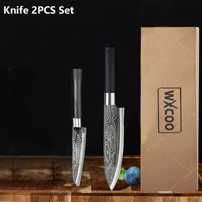 Professional Kitchen Knives Stainless Steel Scissors Fruit Utility Knife Sharpening Rod Sharp Slicing Chef knife Cooking Tools