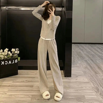 Western-style Suit Spring Autumn Fashion Slim Sweatshirt Wide-leg Pants Two-piece Trendy Set