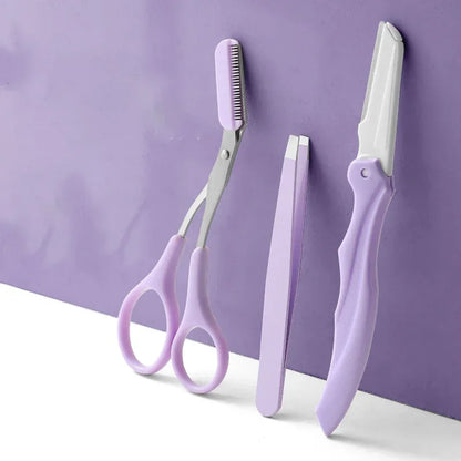 Private Label 3Pcs/Set Makeup Tools Portable Eyebrow Trimming Set Eyebrow Razor Eyebrow Scissors with Comb