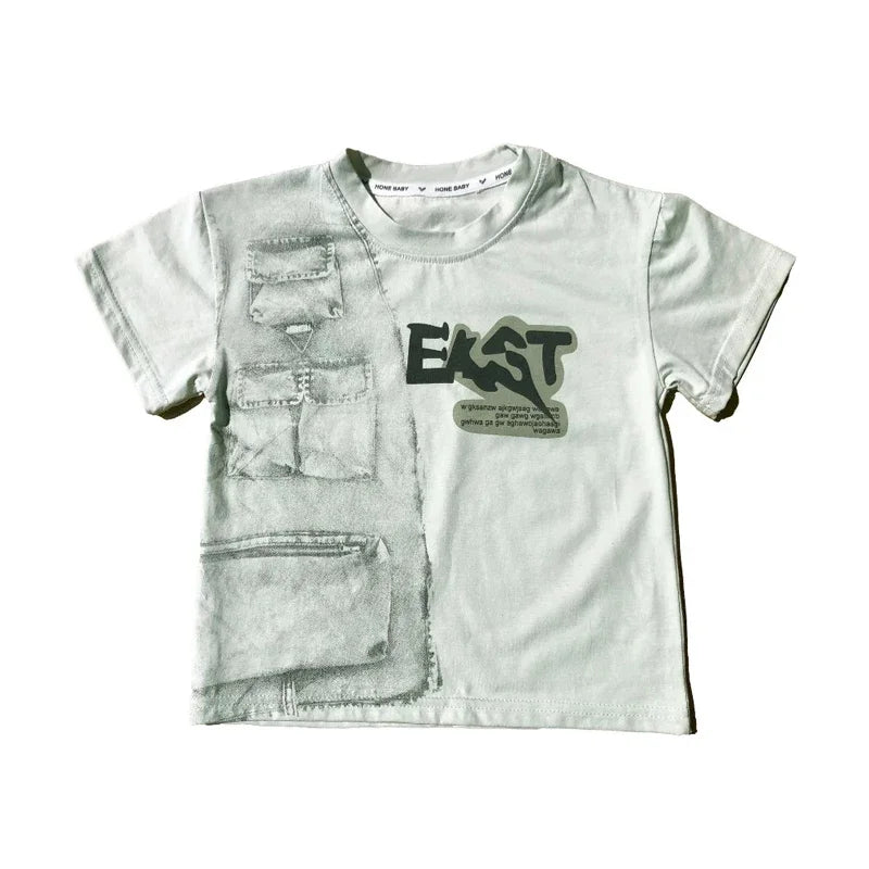 Boys Summer Clothing Set Letter Print Short Sleeved T-shirt+Denim Shorts 2Pcs Suit For Kids Handsome Casual Outfit