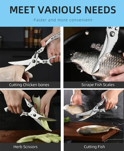 Stainless Steel Kitchen Scissors MultiFunction Chicken Bone Scissors for Cutting Fish Meat Vegetables Effort-Saving BBQ Scissors