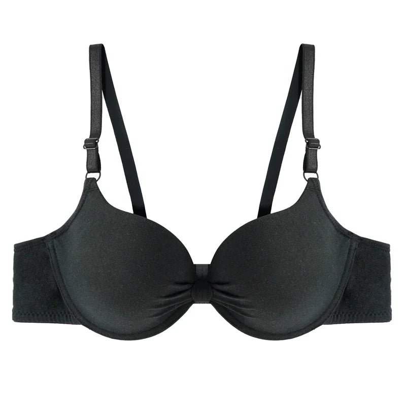 Women's Sexy Cotton Gathered Bra Deep V Underwire Ladied  Brassiere Push Up Lingerie Solid Bras Backless Intimate Underwear (Available)