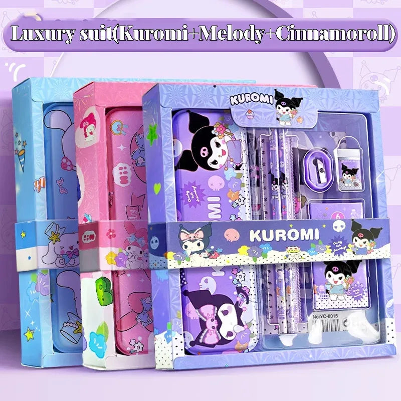 Kuromi Melody Cinnamoroll stationery gift box boys and girls 12 pieces of learning stationery sets new hot cute stationery sets.