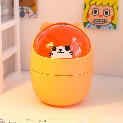 Mini Desktop Trash Can Organizer Cute Bear Multifunction Creative Cosmetic Bucket with Lid Pen Holder Kawaii Stickers Patchers