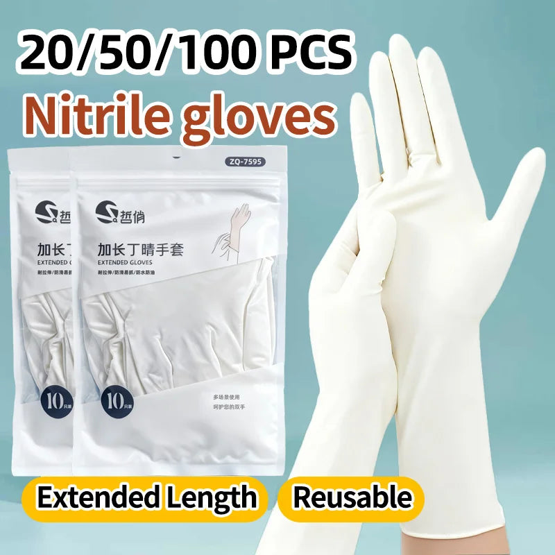 Long Length Nitrile Gloves Disposable Latex Free Powder Free Extended Cuff For Kitchen Cleaning Food Handling Beauty Salon