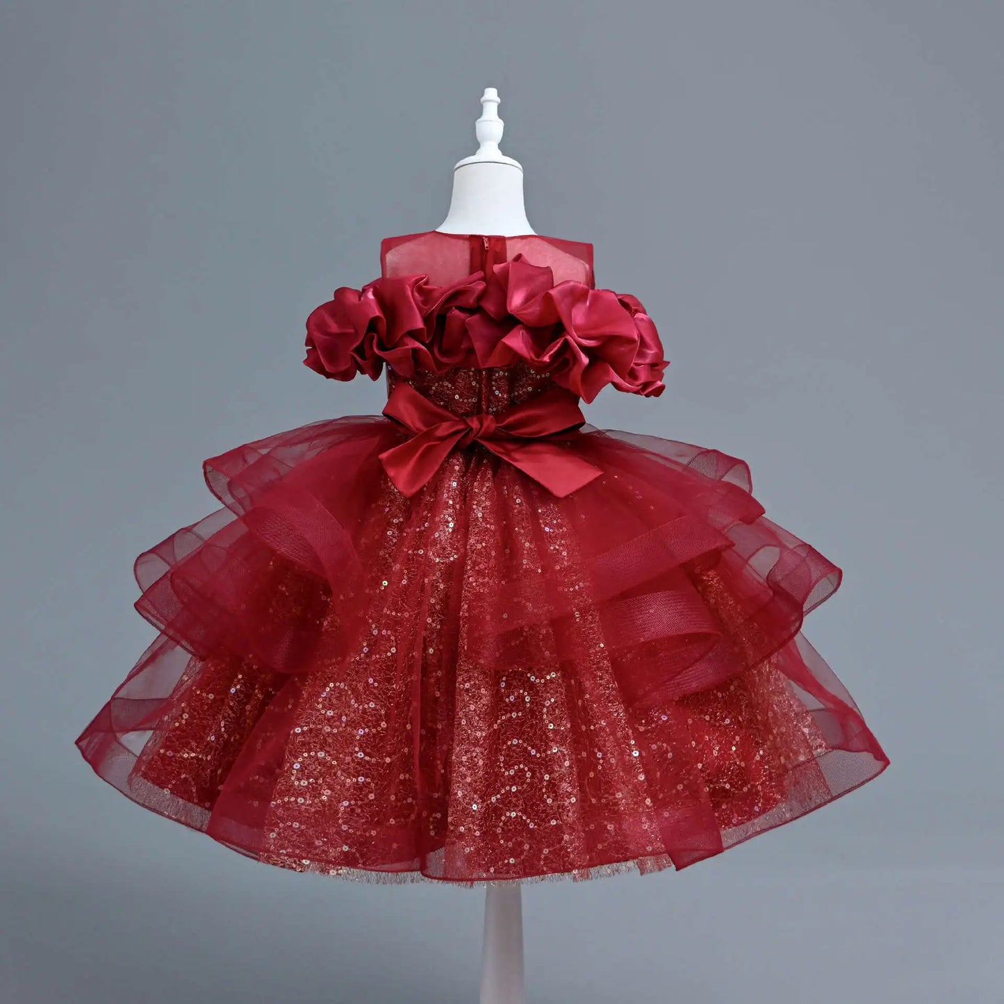 New Girl's Wedding Evening Dress Petal Sequin Mesh Sleeveless Dress Birthday Party School Graduation Party Dress