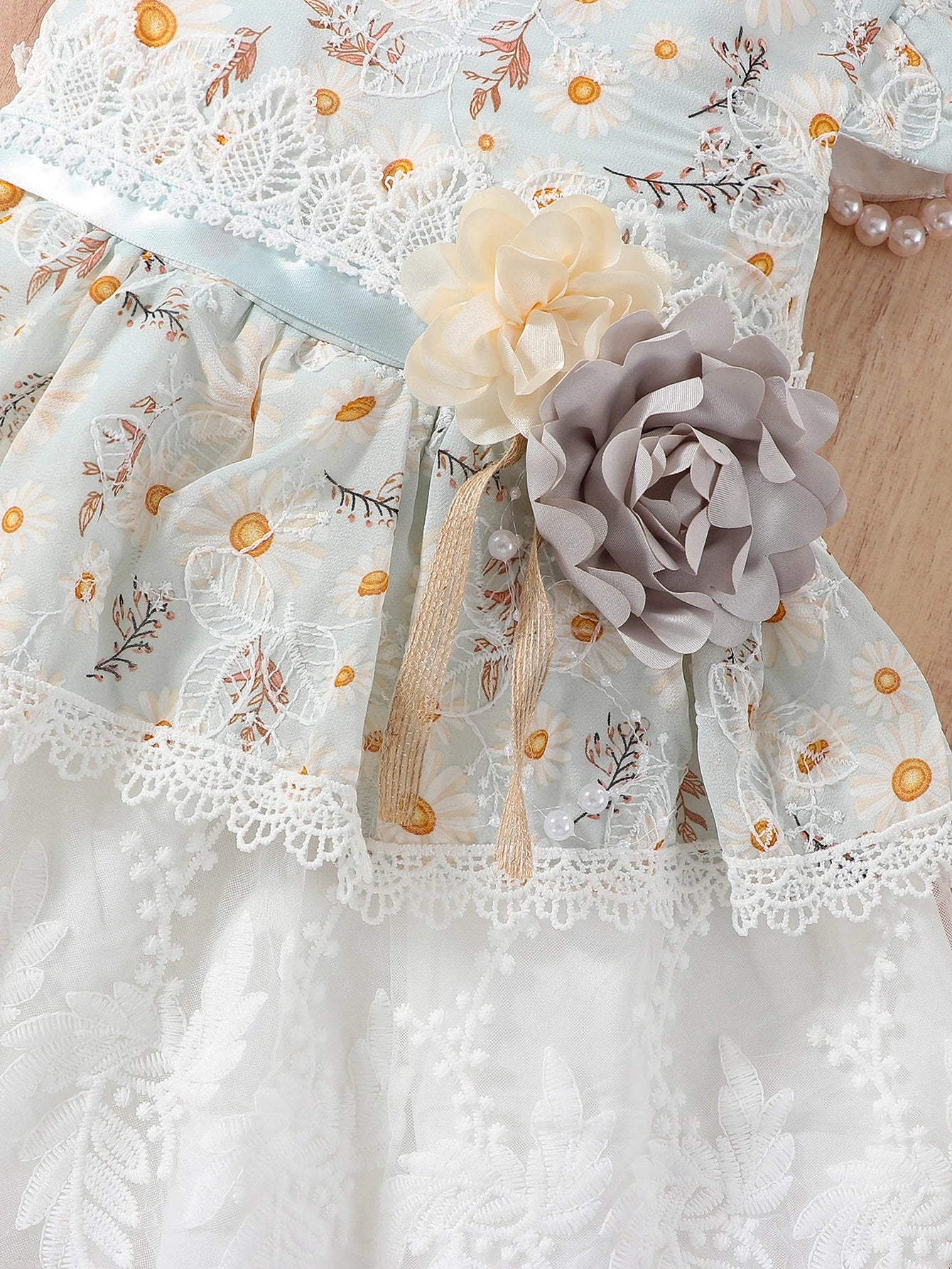 Summer girl's floral chiffon printed embroidered casual half-sleeve cute lady's fashion romantic lace dress.