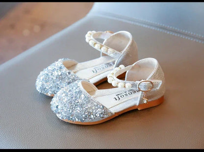 Kids Flat Shoes Soft Sole Girls Princess Shoes Mid To Large Child Choir Stage Performance Shoes Girl Silver Formal Dress