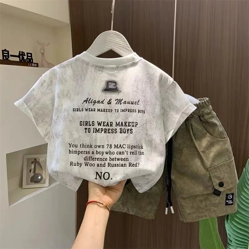 Children Boutique Summer Outfits 2025 New Boys Sleeveless Hat Letter T-Shirt And Pocket Shorts 2pcs Fashion Set Kid Sport Suit