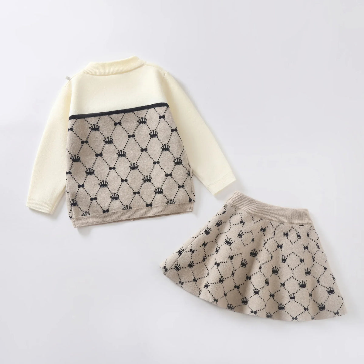 Girl Suits Matching Clothes Set Argyle Knit Cardigan Sweater & Pleated Skirt Bow Preppy Outfit Fall Winter Kids School Clothes