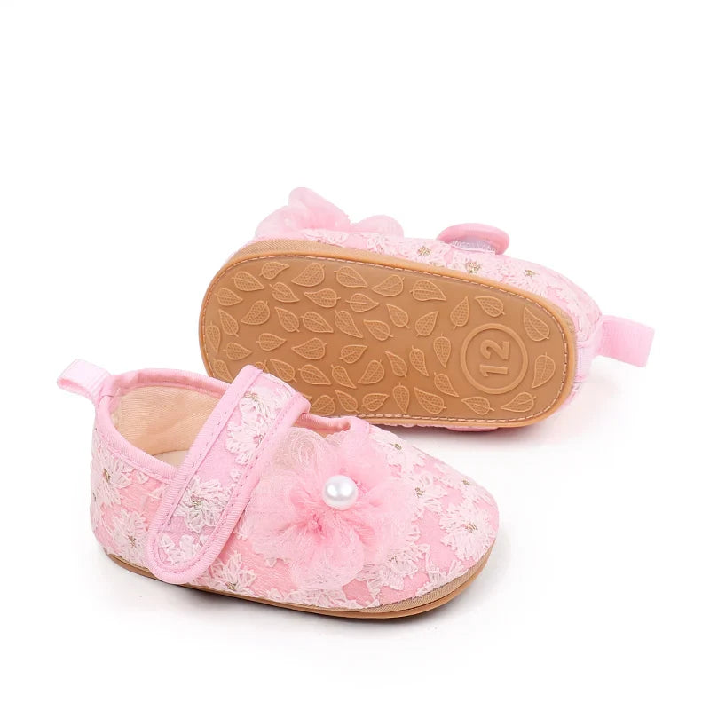 Baby Girls Princess First Walking Toddler Shoes With High Quality Embroidery Design And TPR Sole For 0-18M Baby
