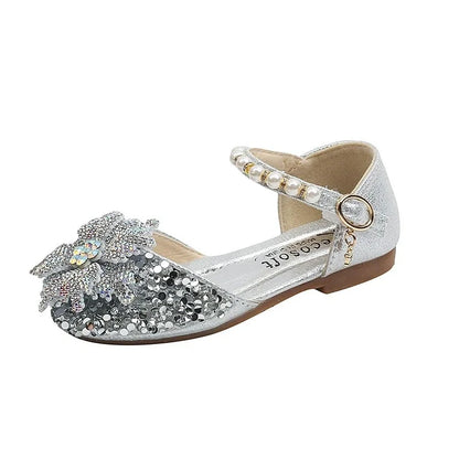Kids Rhinestones Bow Sandals Cute Girls Party Sandals Children's Princess Shoes Fashion Soft Sole Flat Beach Sandals