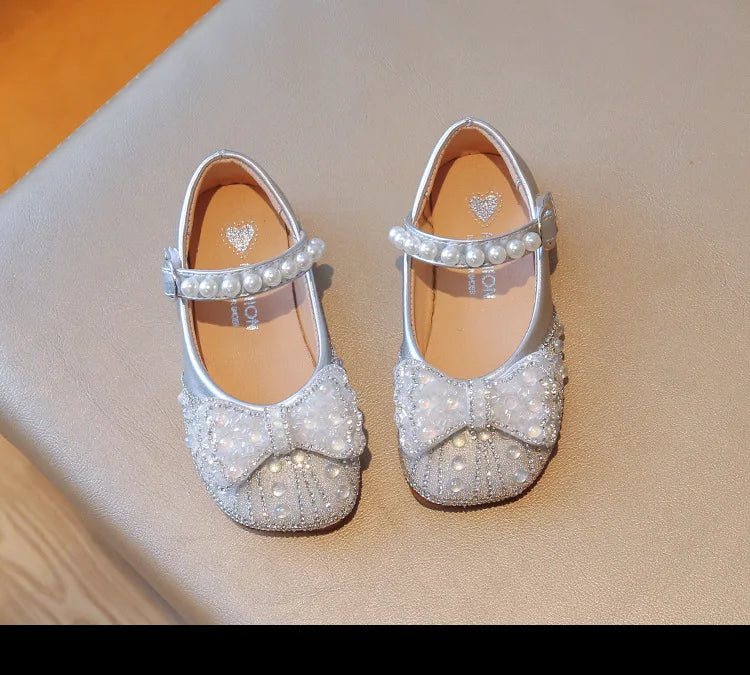 Children's Leather Shoes Bling Sequins Bowknot Princess Shoes for Girls Sweet Chic Kids Causal Wedding Shoes Shallow Versatile