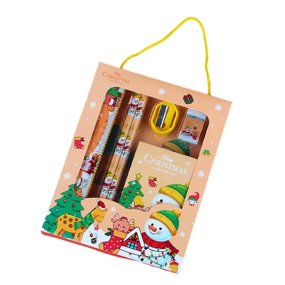 6Pcs/set Christmas Stationery Set Xmas Pattern Pencil Sharpener Erasers Children Pencils Gift Kawaii School Stationery Supplies