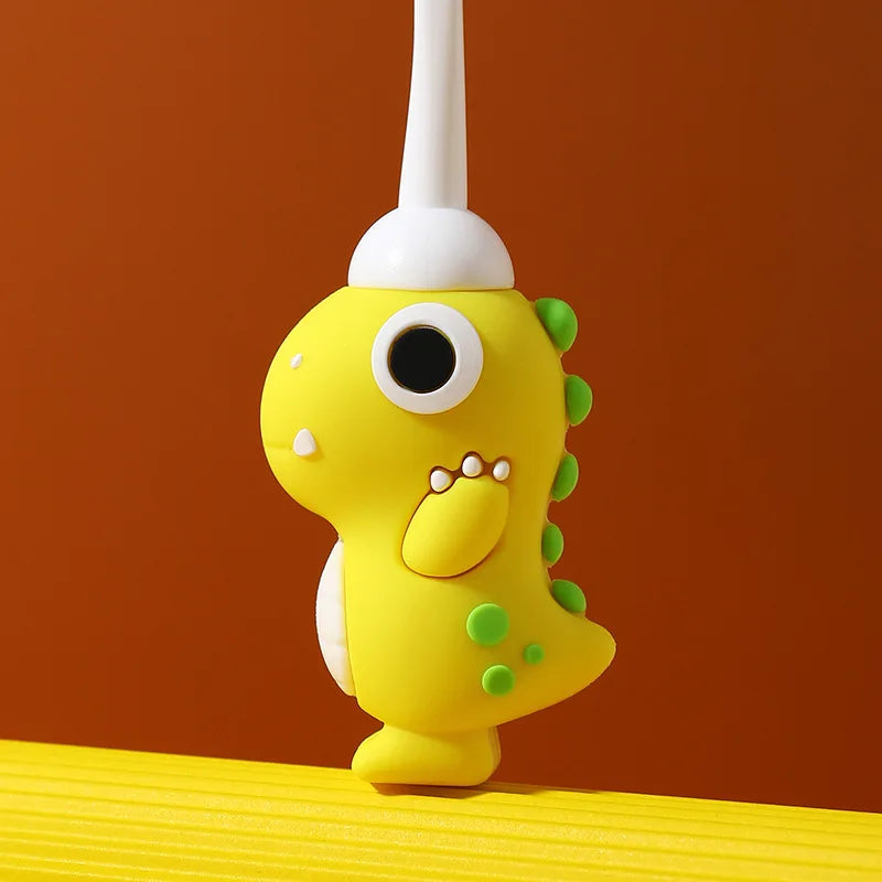 Cartoon dinosaur children's cute toothbrush, baby specific anti poke ultra-fine soft bristled toothbrush