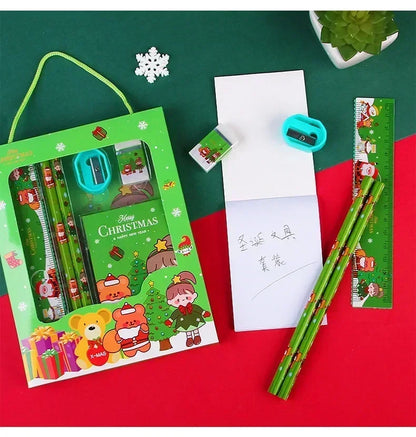 Pencil Stationery Set GIfted By Santa Claus Children Student Office Supplies Kawaii Kids Prize Birthday Christmas New Year