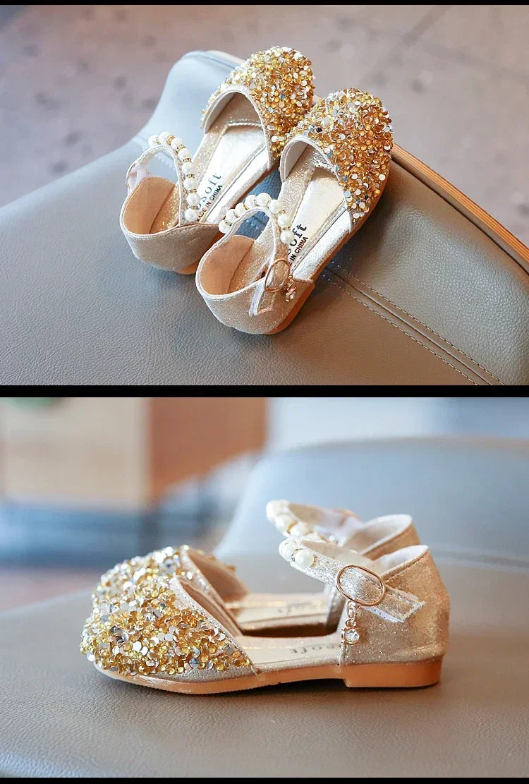 Kids Flat Shoes Soft Sole Girls Princess Shoes Mid To Large Child Choir Stage Performance Shoes Girl Silver Formal Dress