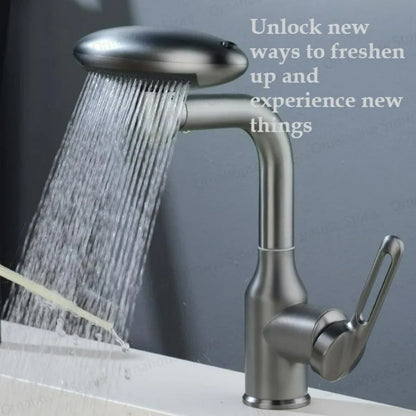 Multi Functional Waterfall Basin Faucet 4 Modes Stream Sprayer 360° Rotation Hot Cold Water Sink Mixer Stainless Steel  Wash Tap