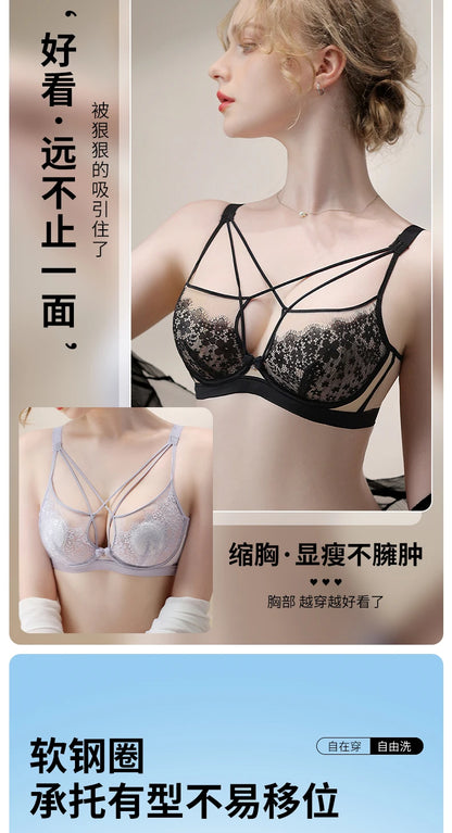 Appears Small Anti-sagging Thin Rabbit Ear BCD Cup Bra Minimizes Side Breasts Steel Ring Sports Bra Gathers Summer Breathability