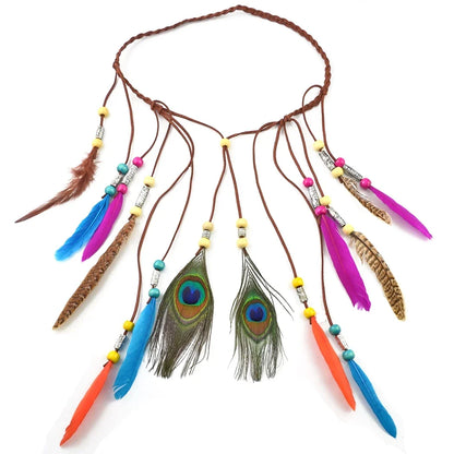 Gypsy Fashion Beautiful Boho Style Feather Headband Headdress Tribal Hair Feather Rope Headpieces Hippie Party