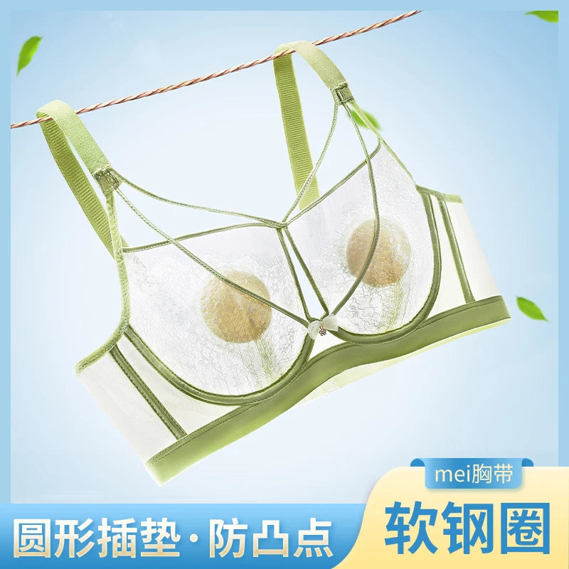 Appears Small Anti-sagging Thin Rabbit Ear BCD Cup Bra Minimizes Side Breasts Steel Ring Sports Bra Gathers Summer Breathability