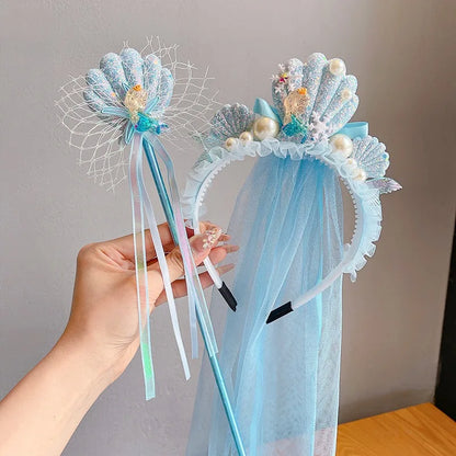 Baby Girls Pink Butterfly Fairy Magic Wand Toddler Snowflake Princess Cos Props Mermaid Cos Crown Photography Props
