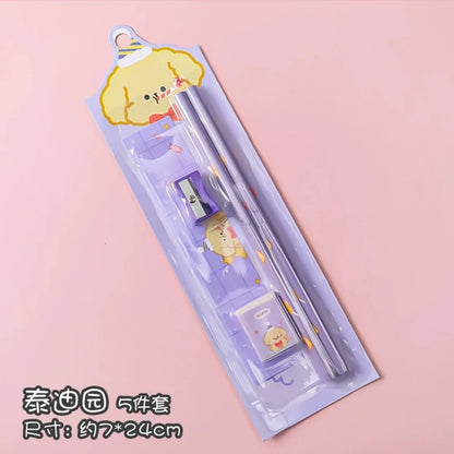 5pcs/Set Christmas Kids Stationery Set Children Pencil Ruler Eraser Sharpener Set School Supplies Gifts Kindergarten Prizes