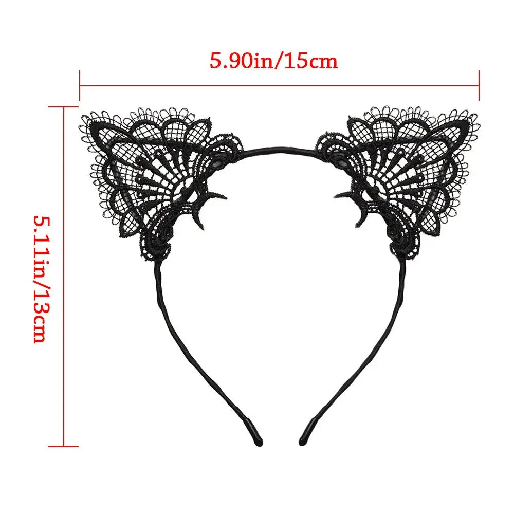 Cute Lace Cat Ears Headband Fancy Dress Hairband Women Girls Cosplay Headwear Masquerade Anime Costume Party