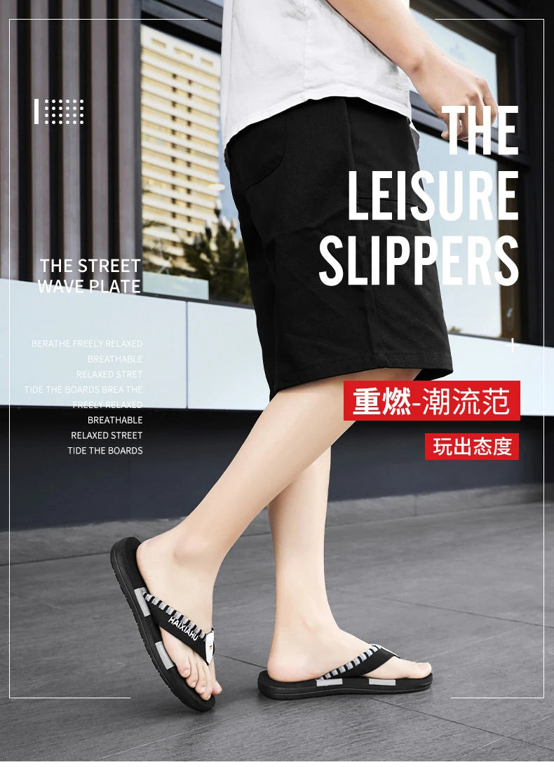 Men Slides Cloth Tape Woven Color Matching Stripe Wear-resistant Slippers Size 39-45