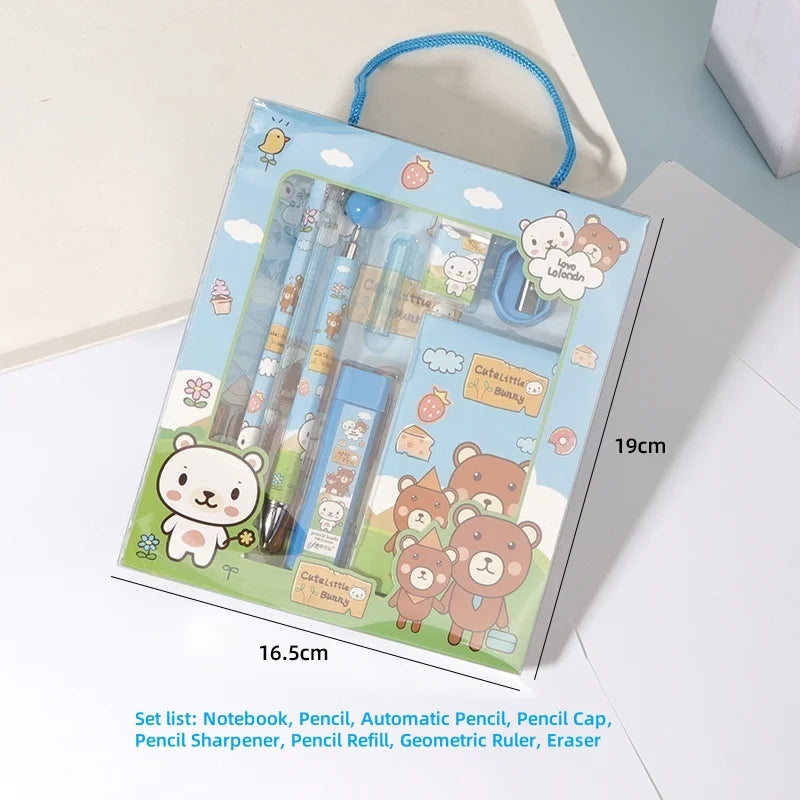 5/8 Stationery Set Notebook Pencil Automatic Pencil Pencil Cap Pencil Sharpener Pencil Refill Geometric Ruler Eraser for Kids