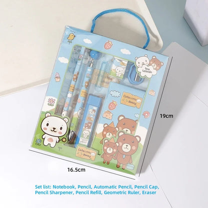 5/8 Stationery Set Notebook Pencil Automatic Pencil Pencil Cap Pencil Sharpener Pencil Refill Geometric Ruler Eraser for Kids