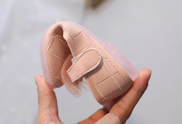 Korean Style Kids Solid Color Embroidered Leather Shoes Girls Big Bow Mesh Flower Princess Flat Dance Shoes