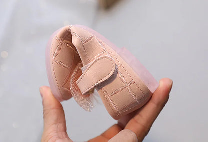 Korean Style Kids Solid Color Embroidered Leather Shoes Girls Big Bow Mesh Flower Princess Flat Dance Shoes